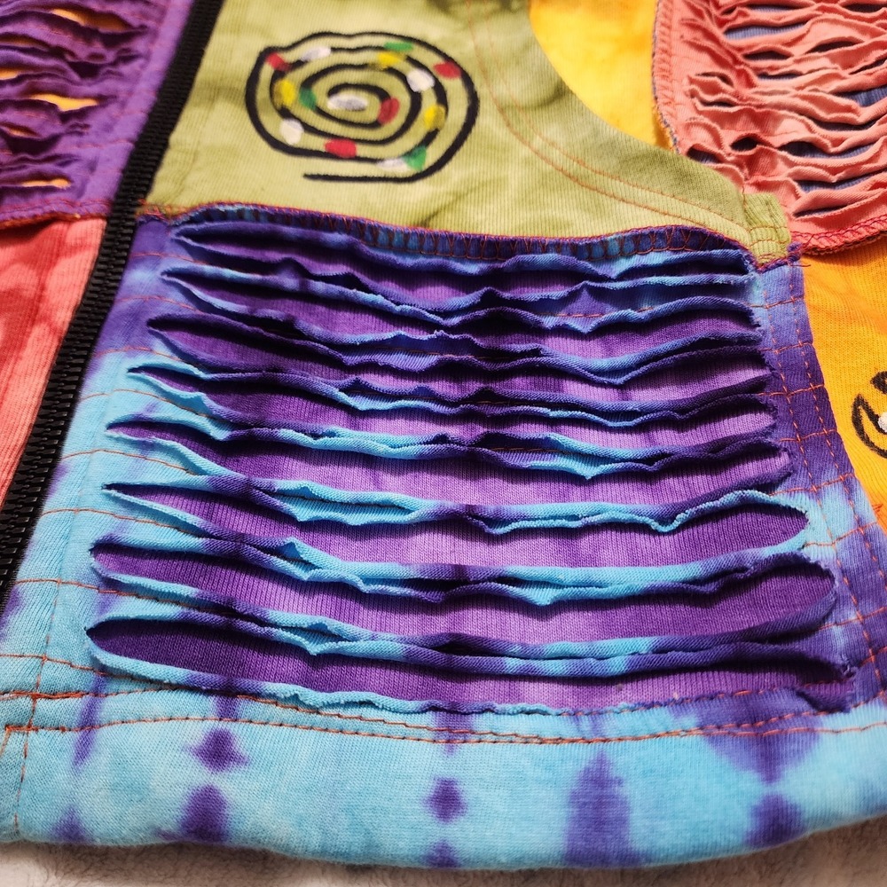 Rising International Hoodie XL Tie Dye Patchwork Sun Celestial Hippie Artsy Boho - Picture 7 of 12